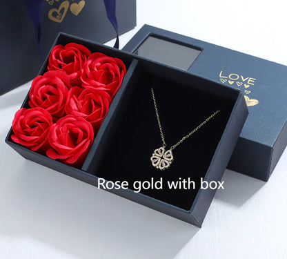 Four-Leaf Clover & Heart Necklace Gift Set - Dainty Gold Jewelry